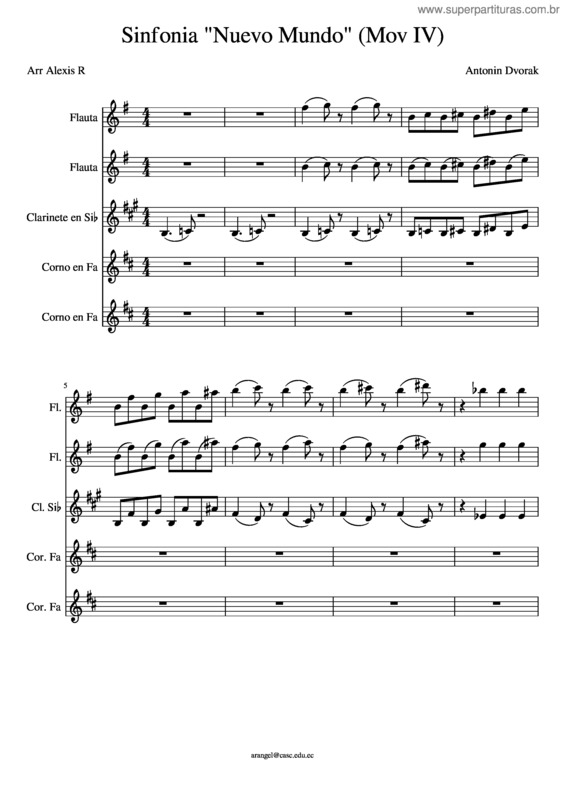 Partitura da música Sinfonía Del Nuevo Mundo – Anton Dvorák