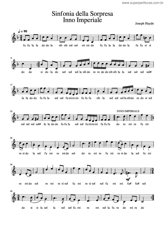 Partitura da música Sinfonia Della Sorpresa – Inno Imperiale – Joseph Haydn