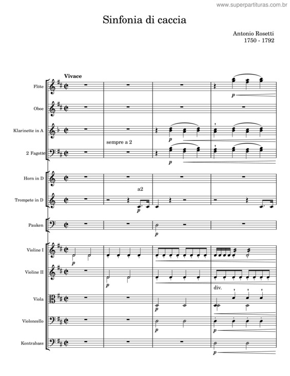 Partitura da música Sinfonia Di Caccia – Antonio Rosetti v.2