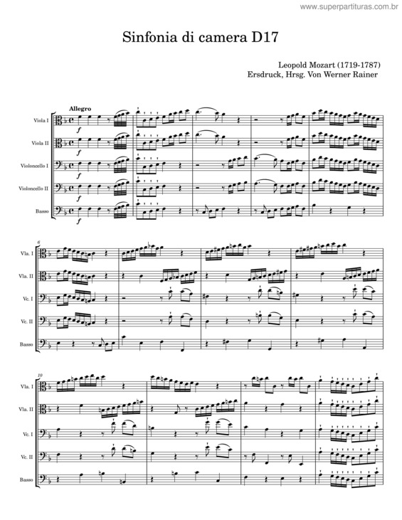 Partitura da música Sinfonia Di Camera D17 – Leopold Mozart