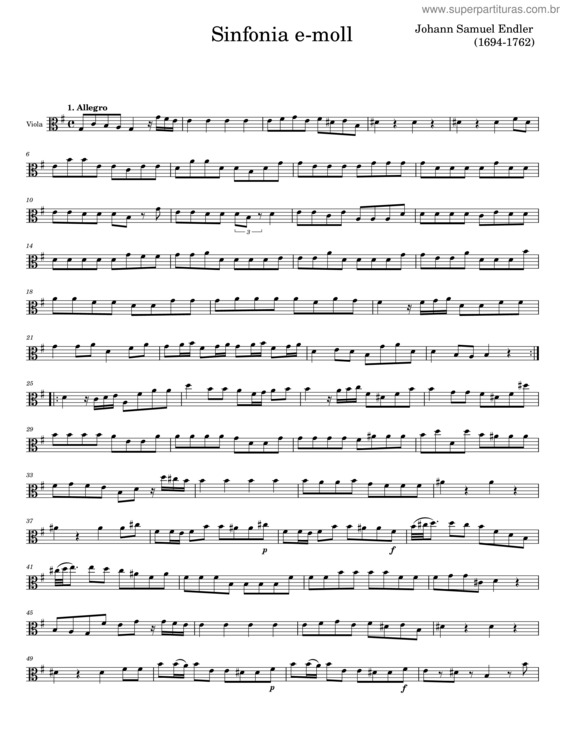 Partitura da música Sinfonia E–Moll – Johann Samuel Endler