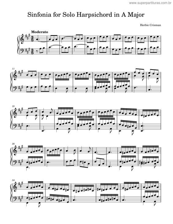 Partitura da música Sinfonia For Solo Harpsichord In A Major