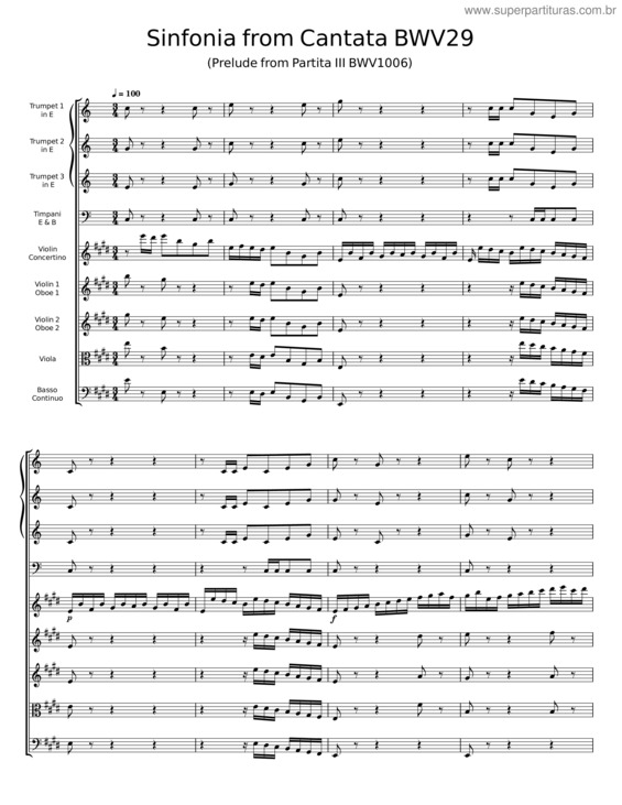 Partitura da música Sinfonia From Cantata Bwv29