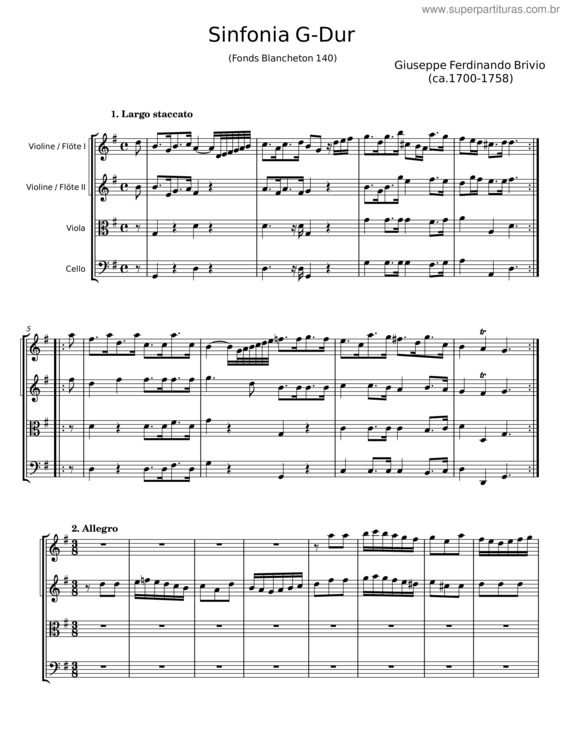 Partitura da música Sinfonia G–Dur – Giuseppe Ferdinando Brivio v.2