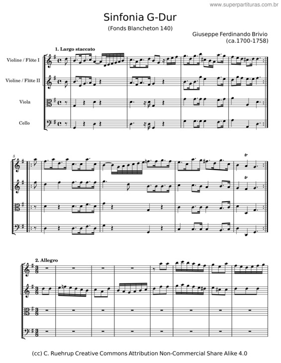 Partitura da música Sinfonia G–Dur – Giuseppe Ferdinando Brivio