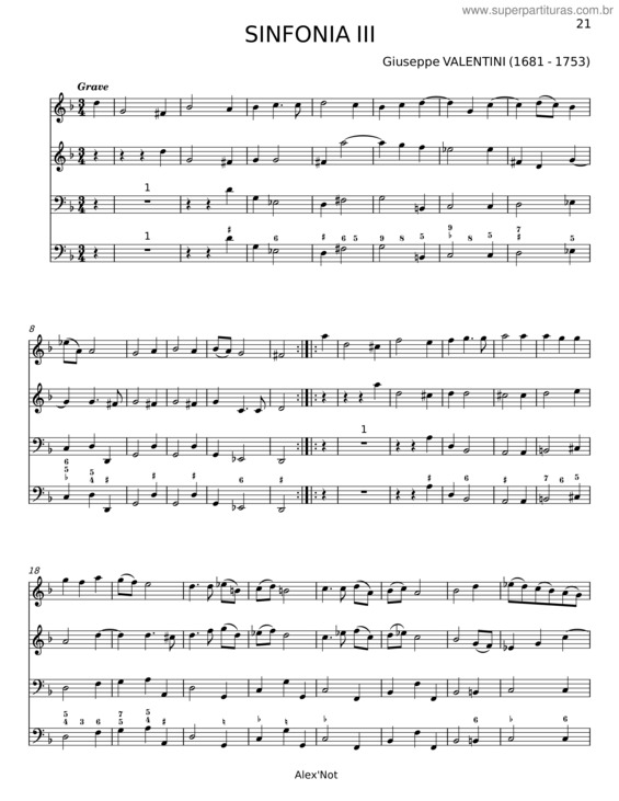 Partitura da música Sinfonia Iii – Giuseppe Valentini