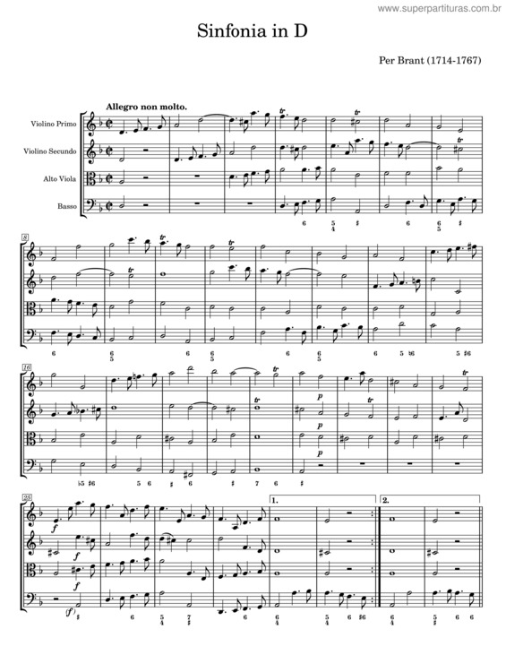 Partitura da música Sinfonia In 4 Voices In D Minor – Per Brant v.2