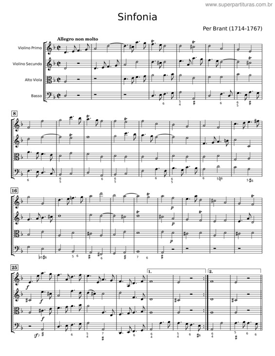 Partitura da música Sinfonia In 4 Voices In D Minor – Per Brant