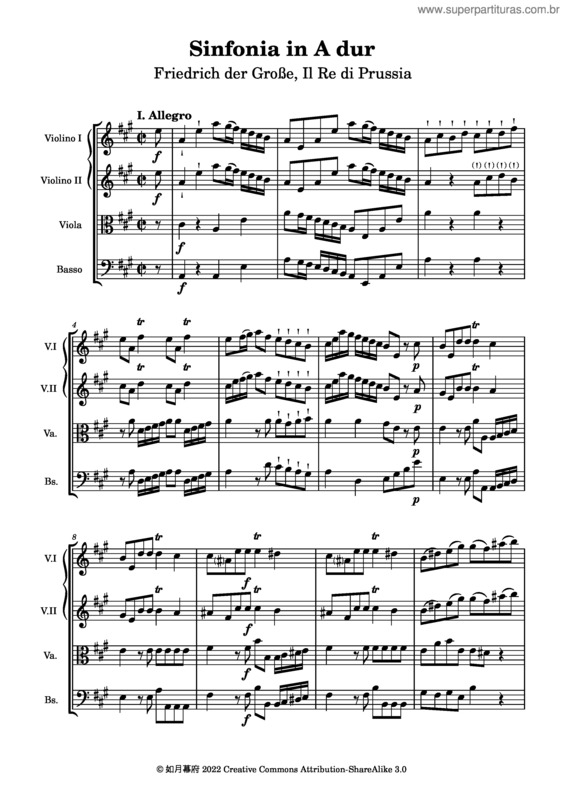 Partitura da música Sinfonia In A Major – Frederick Ii