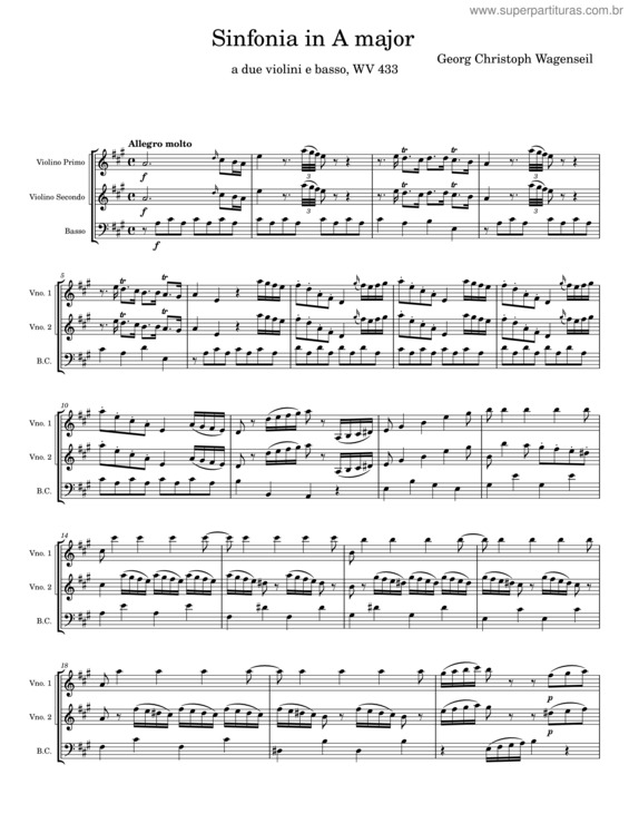 Partitura da música Sinfonia In A Major – Georg Christoph Wagenseil