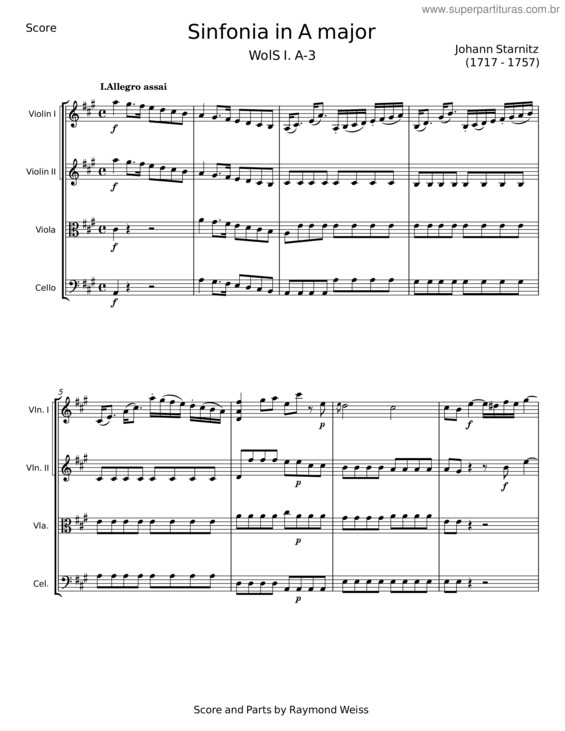 Partitura da música Sinfonia In A Major, Wols I. A–3 – Johann Stamitz