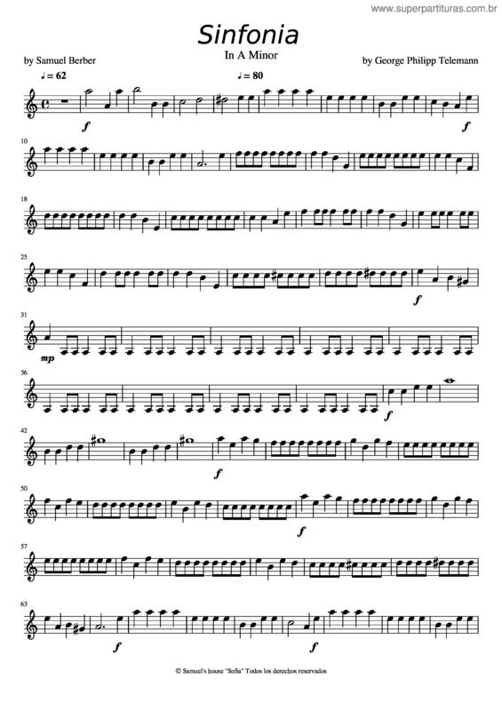 Partitura da música Sinfonia In A Minor – Telemann