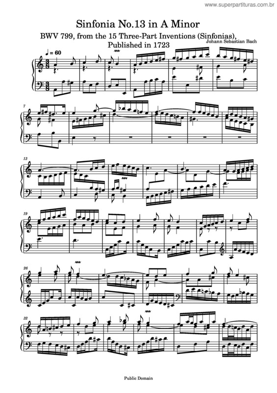 Partitura da música Sinfonia In A Minor, Bwv 799 – Johann Sebastian Bach Sinfonia No.13 In A Minor