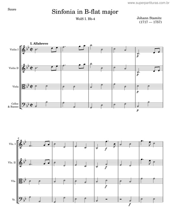 Partitura da música Sinfonia In B–Flat Major, Wols I.Bb–2 – Johann Stamitz