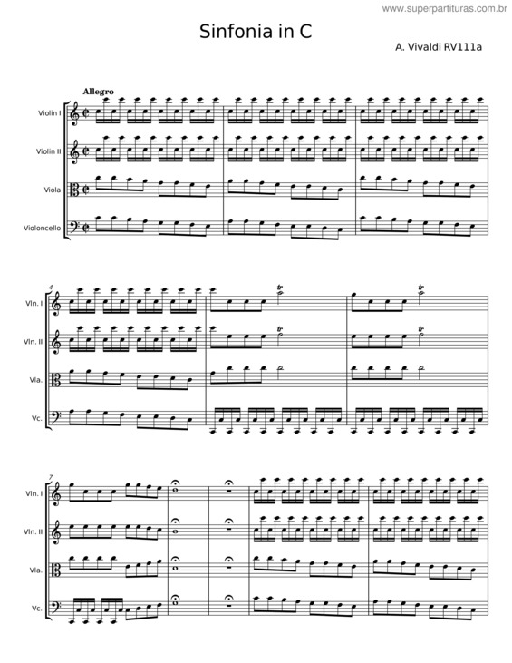 Partitura da música Sinfonia In C – A. Vivaldi