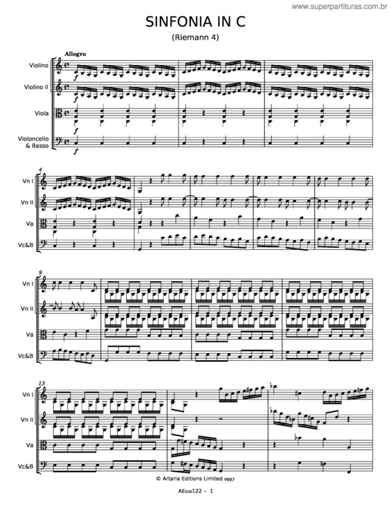 Partitura da música Sinfonia In C – Franz Xaver Richter