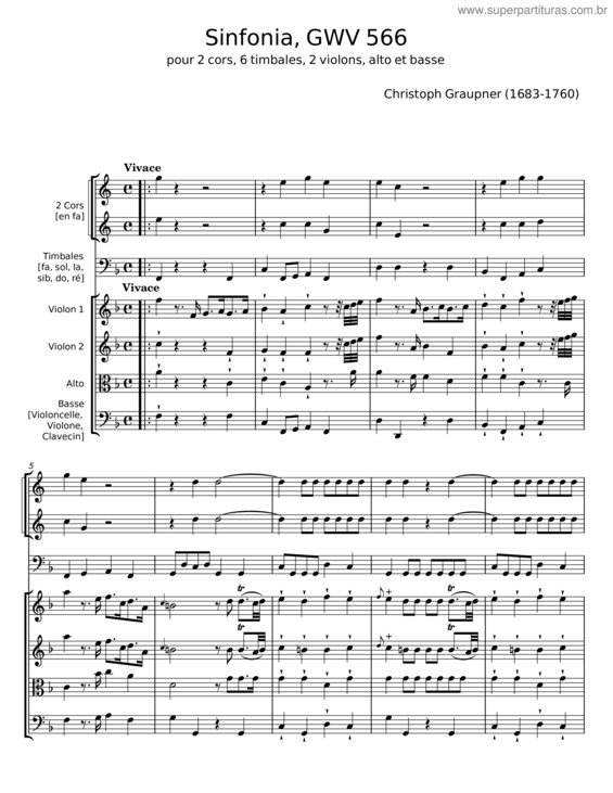 Partitura da música Sinfonia In C Major, Gwv 502 – Christoph Graupner v.2