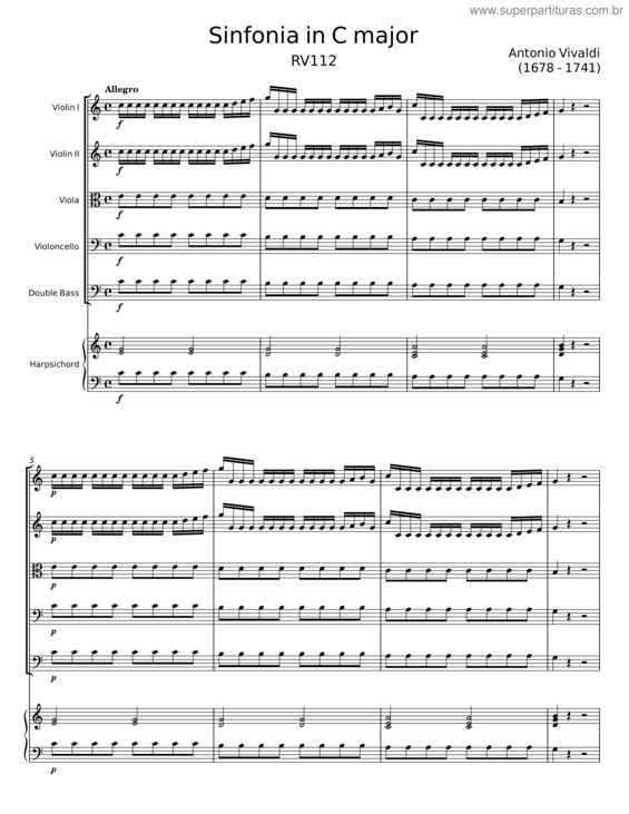 Partitura da música Sinfonia In C Major, Rv 111A – Antonio Vivaldi