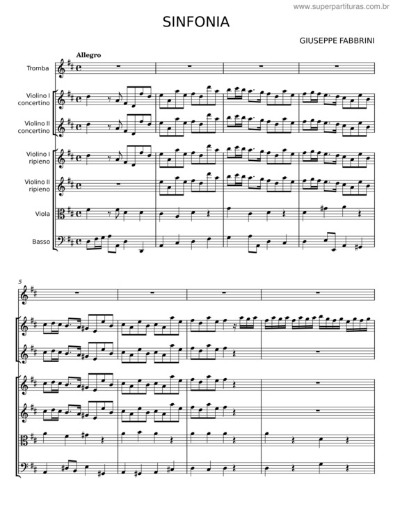 Partitura da música Sinfonia In D Major – Giuseppe Fabbrini