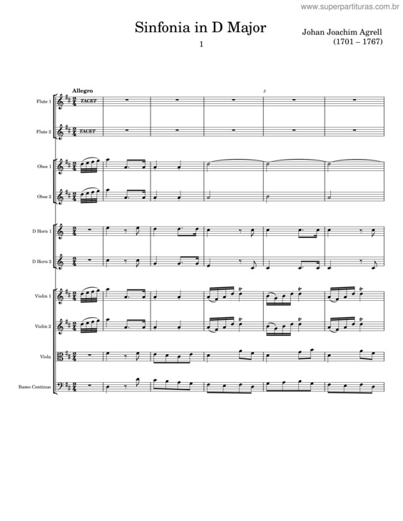 Partitura da música Sinfonia In D Major – Johan Joachim Agrell v.3