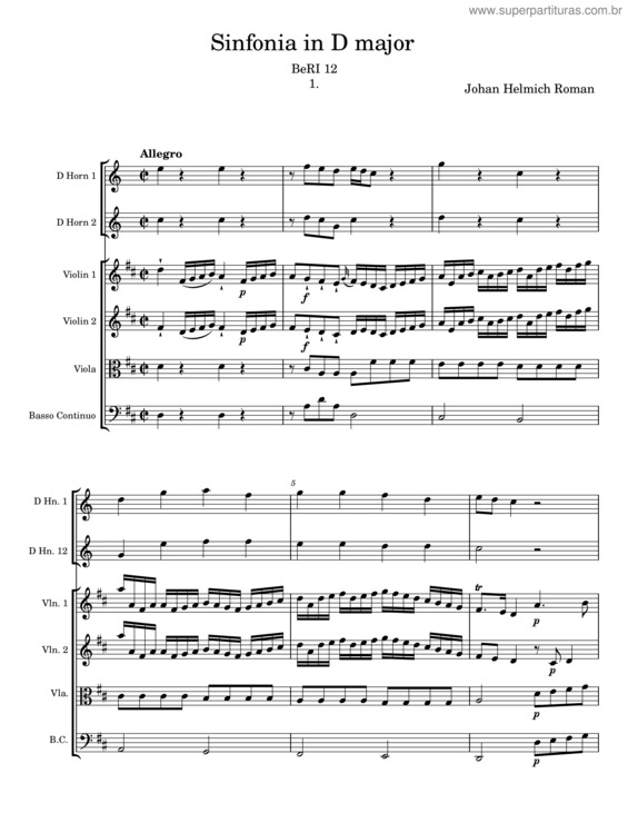 Partitura da música Sinfonia In D Major, Beri 12 – Johan Helmich Roman