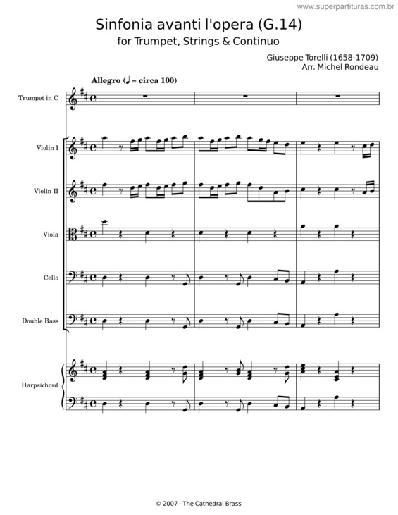 Partitura da música Sinfonia In D Major, G.14 – Giuseppe Torelli