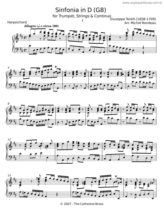Partitura da música Sinfonia In D Major, G.9 – Giuseppe Torelli