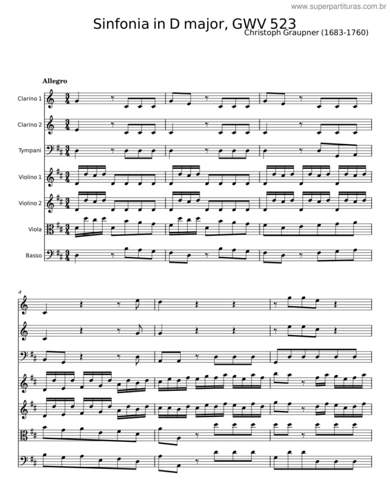 Partitura da música Sinfonia In D Major, Gwv 525 – Christoph Graupner