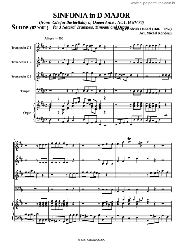 Partitura da música Sinfonia In D Major