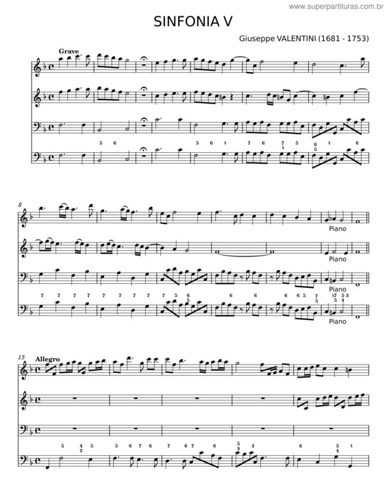 Partitura da música Sinfonia In D Minor – Giuseppe Valentini v.4