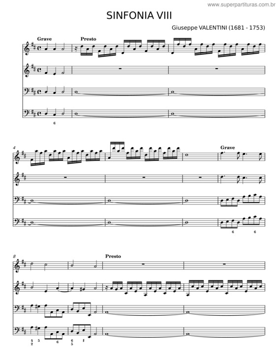Partitura da música Sinfonia In D Minor – Giuseppe Valentini v.6