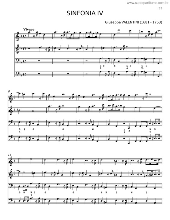 Partitura da música Sinfonia In D Minor – Giuseppe Valentini v.7