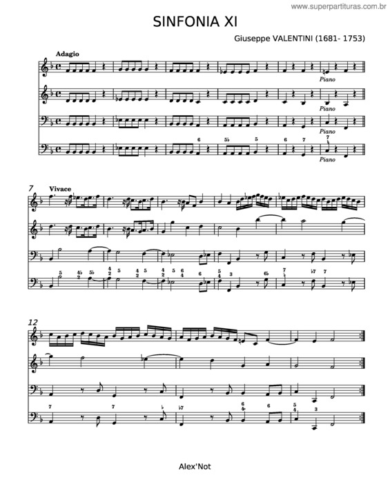Partitura da música Sinfonia In D Minor – Giuseppe Valentini