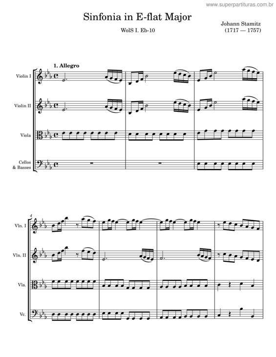 Partitura da música Sinfonia In E–Flat Major, Wols I. Eb–9 – Johann Stamitz