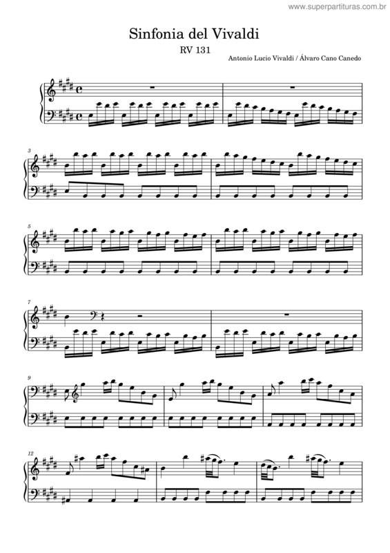 Partitura da música Sinfonia In E Major, Rv 131 – Antonio Vivaldi Sinfonia In E Major, Rv 131