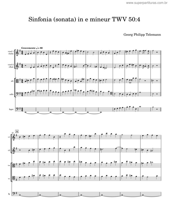 Partitura da música Sinfonia In E Mineur – Georg Philipp Telemann v.2
