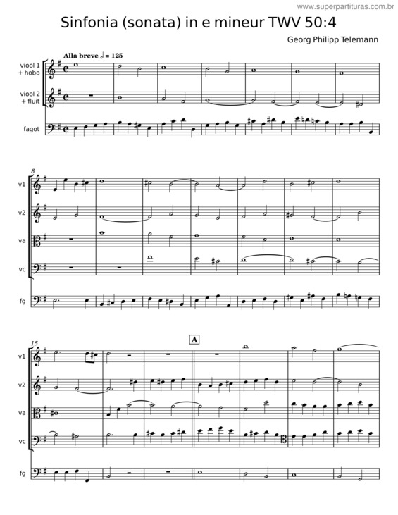 Partitura da música Sinfonia In E Mineur – Georg Philipp Telemann