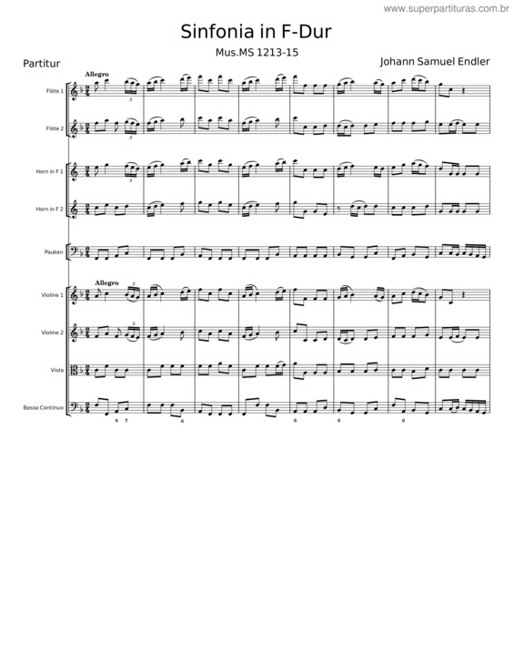 Partitura da música Sinfonia In F–Dur – Johann Samuel Endler