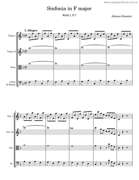 Partitura da música Sinfonia In F Major, Wols I. F–7 – Johann Stamitz