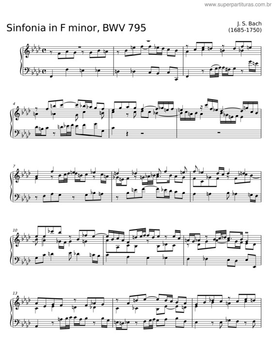 Partitura da música Sinfonia In F Minor – J. S. Bach