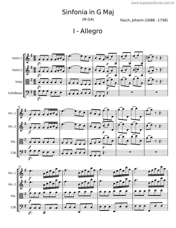 Partitura da música Sinfonia In G Maj – Johann Fasch