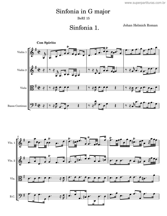 Partitura da música Sinfonia In G Major, Beri 15 – Johan Helmich Roman