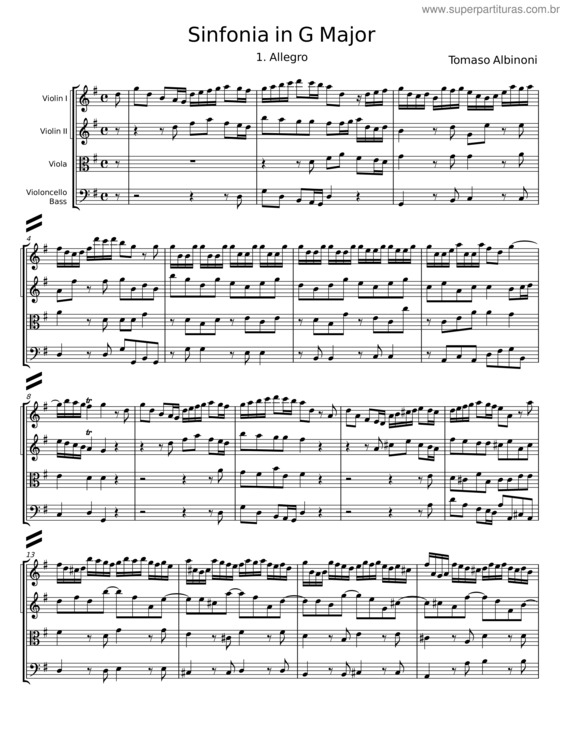 Partitura da música Sinfonia In G Major, T.Si 8 – Tomaso Albinoni