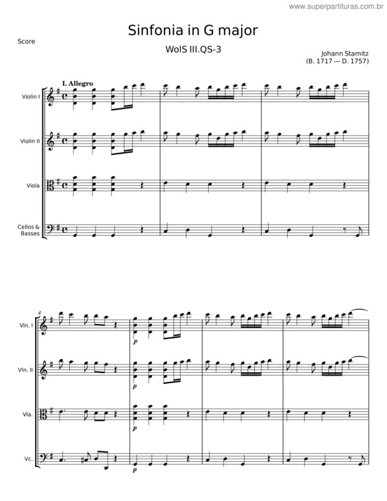 Partitura da música Sinfonia In G Major, Wols I. G–8 – Johann Stamitz