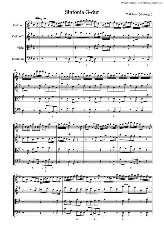 Partitura da música Sinfonia in G major