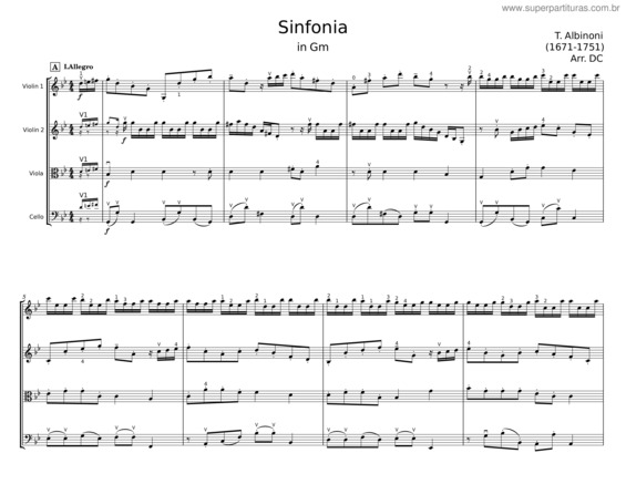 Partitura da música Sinfonia In Gm – T. Albinoni