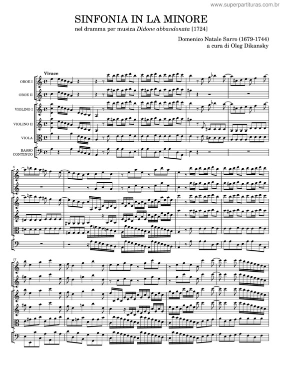 Partitura da música Sinfonia In La Minore – Domenico Natale Sarro