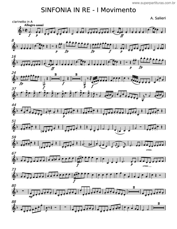 Partitura da música Sinfonia In Re – Antonio Salieri