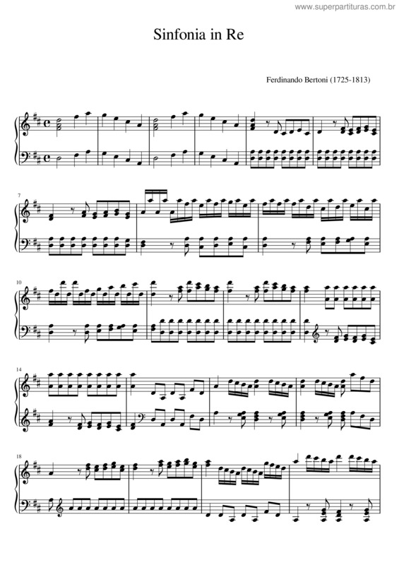 Partitura da música Sinfonia In Re, Ferdinando Bertoni