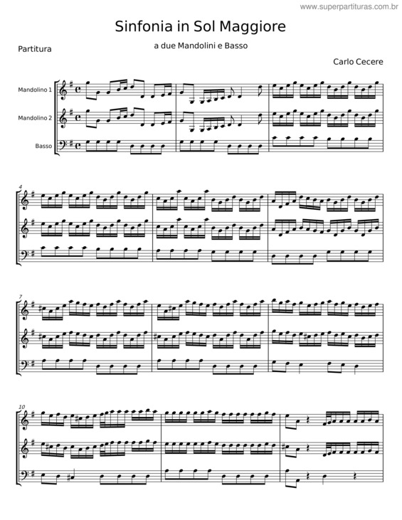 Partitura da música Sinfonia In Sol Maggiore – Carlo Cecere